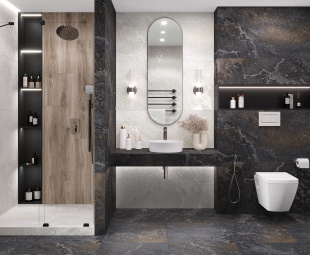 Керамогранит Laparet Blaze Nero matt carving рект. (60х60) матовый